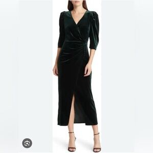 Elegant Velvet Wrap Dress in Deep Green